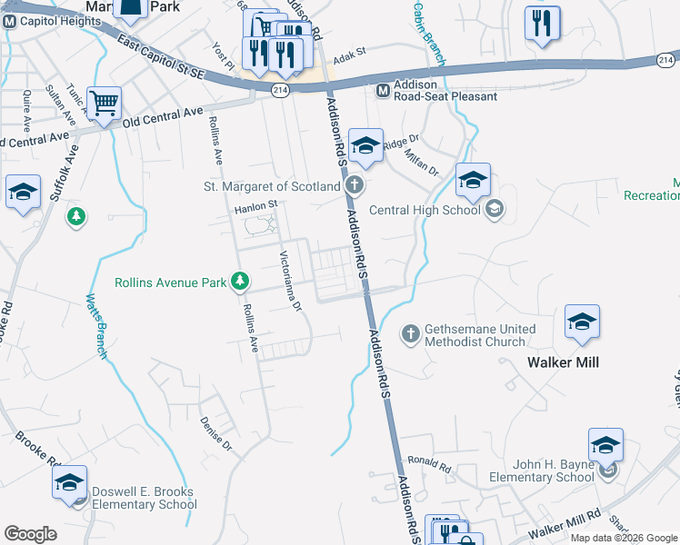 map of restaurants, bars, coffee shops, grocery stores, and more near 624 Weeghman Street in Capitol Heights