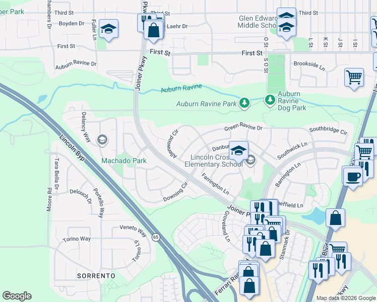 map of restaurants, bars, coffee shops, grocery stores, and more near 1641 Green Ravine Drive in Lincoln