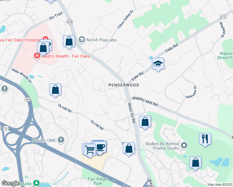 map of restaurants, bars, coffee shops, grocery stores, and more near 12330 Washington Brice Road in Fairfax