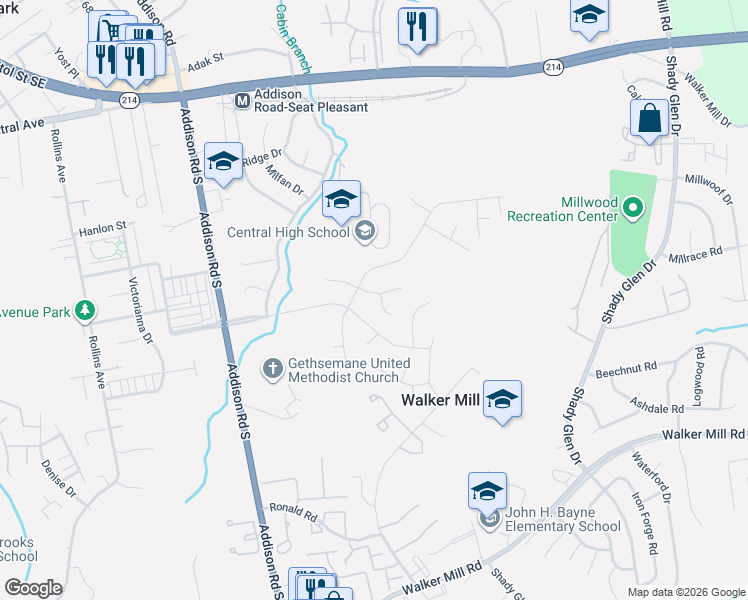 map of restaurants, bars, coffee shops, grocery stores, and more near 601 Sisalbed Court in Capitol Heights