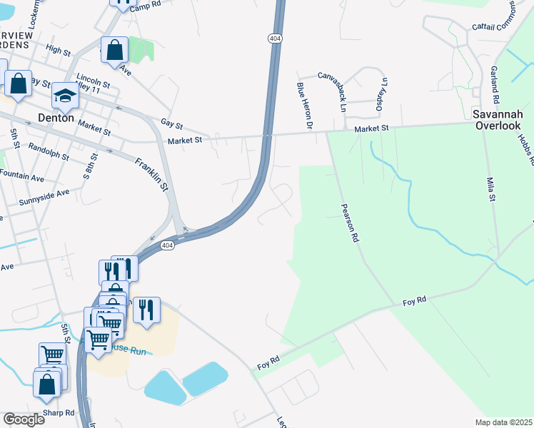 map of restaurants, bars, coffee shops, grocery stores, and more near 1311 Fairfield Court in Denton