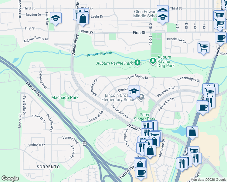 map of restaurants, bars, coffee shops, grocery stores, and more near 1591 Allenwood Circle in Lincoln
