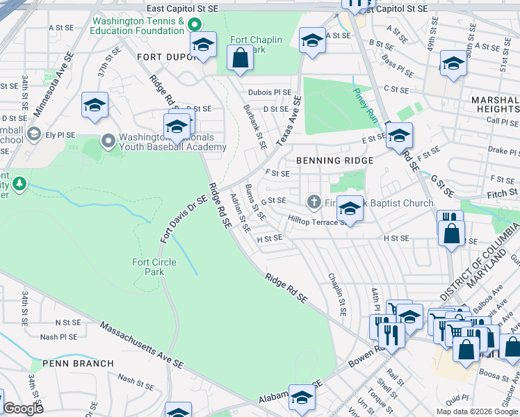 map of restaurants, bars, coffee shops, grocery stores, and more near 101 Independence Avenue Southeast in Washington