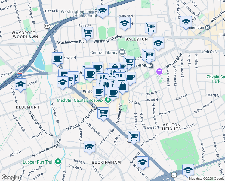 map of restaurants, bars, coffee shops, grocery stores, and more near 101 Independence Avenue Southeast in Washington