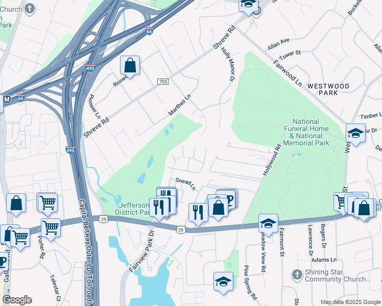 map of restaurants, bars, coffee shops, grocery stores, and more near 2776 Blocker Place in Falls Church