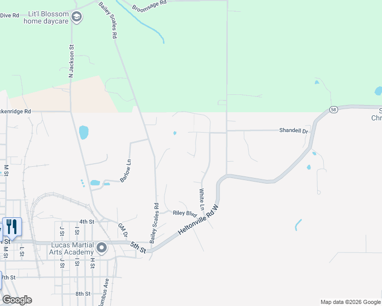 map of restaurants, bars, coffee shops, grocery stores, and more near 637 Riley Boulevard in Bedford