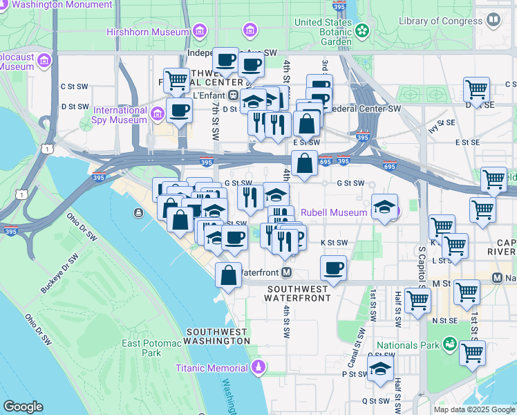 map of restaurants, bars, coffee shops, grocery stores, and more near 101 Independence Avenue Southeast in Washington