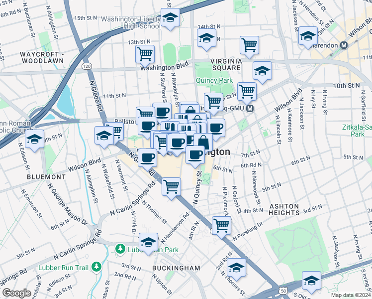 map of restaurants, bars, coffee shops, grocery stores, and more near 4075 Wilson Boulevard in Arlington