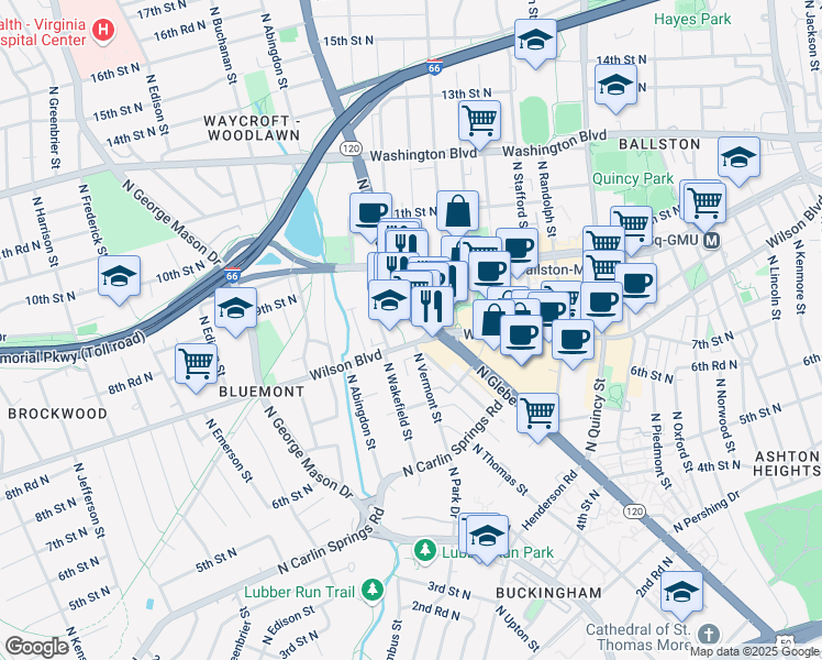 map of restaurants, bars, coffee shops, grocery stores, and more near 800 North Glebe Road in Arlington