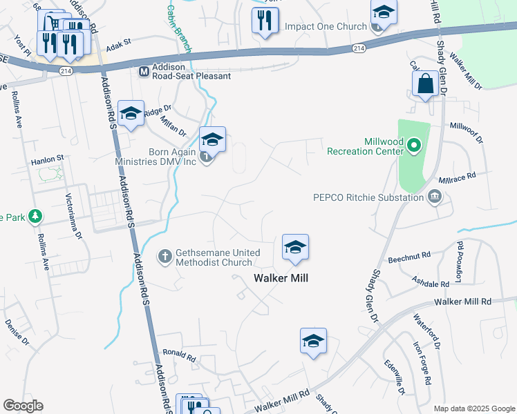 map of restaurants, bars, coffee shops, grocery stores, and more near 6807 Sisalbed Dr in Capitol Heights