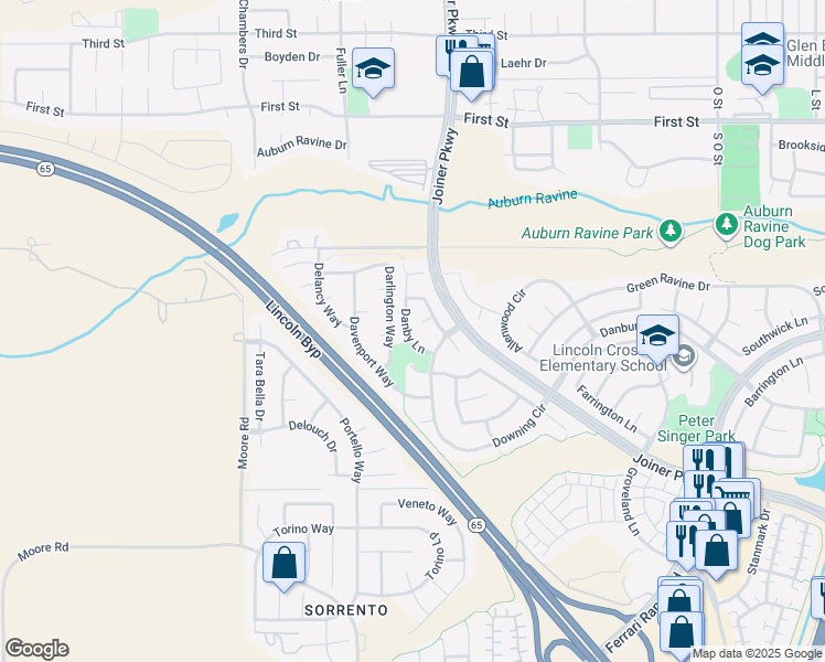map of restaurants, bars, coffee shops, grocery stores, and more near 663 Danby Lane in Lincoln