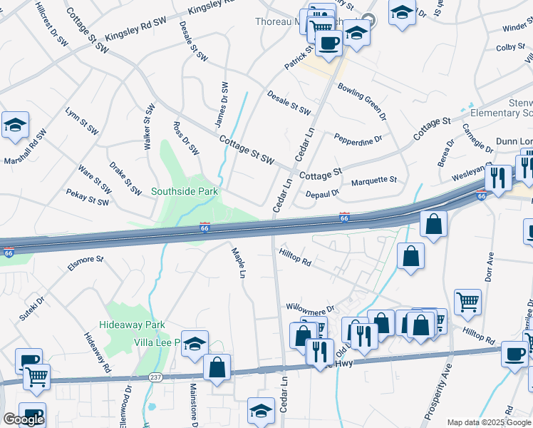 map of restaurants, bars, coffee shops, grocery stores, and more near 1422 Ross Drive Southwest in Vienna