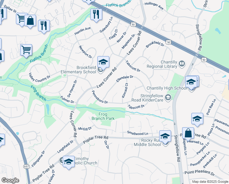 map of restaurants, bars, coffee shops, grocery stores, and more near 4224 Pennsboro Court in Chantilly