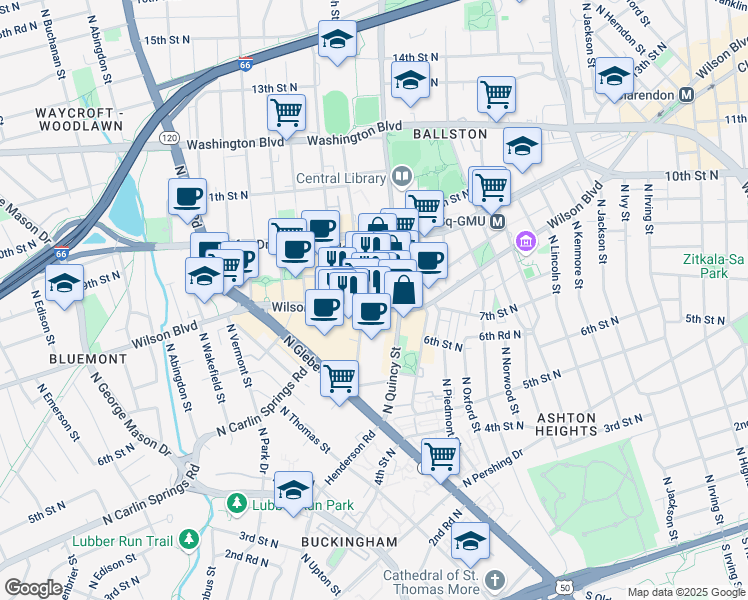 map of restaurants, bars, coffee shops, grocery stores, and more near 4075 Wilson Boulevard in Arlington