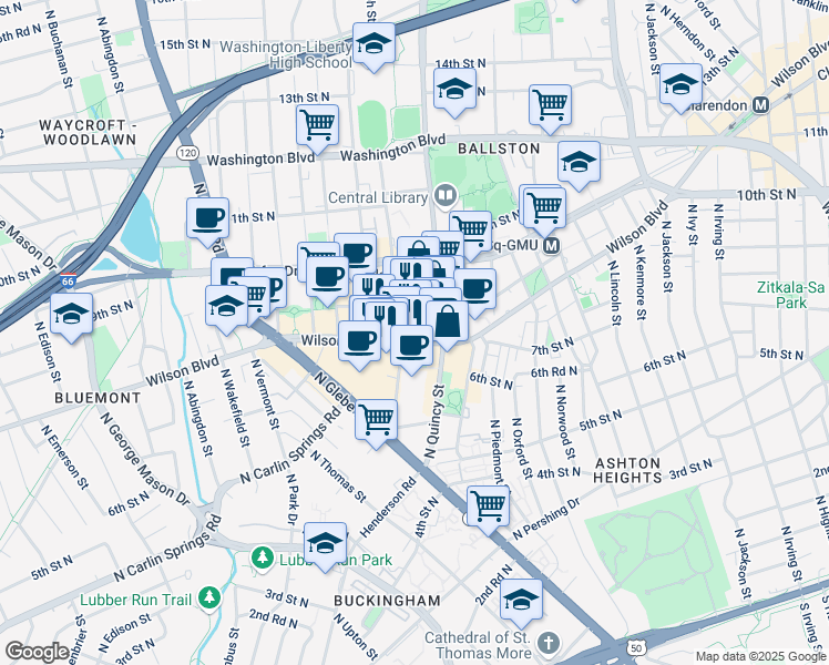 map of restaurants, bars, coffee shops, grocery stores, and more near 4075 Wilson Boulevard in Arlington