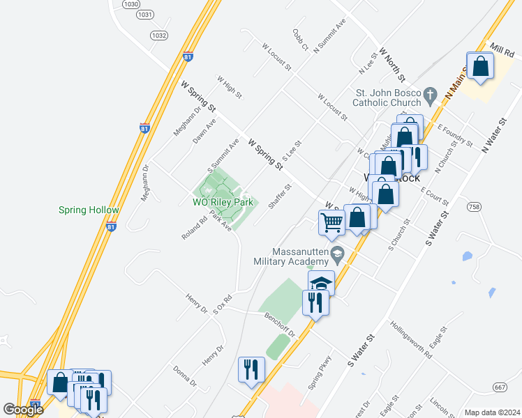 map of restaurants, bars, coffee shops, grocery stores, and more near 364 Shaffer Street in Woodstock