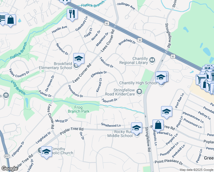 map of restaurants, bars, coffee shops, grocery stores, and more near Carmel Lane in Chantilly