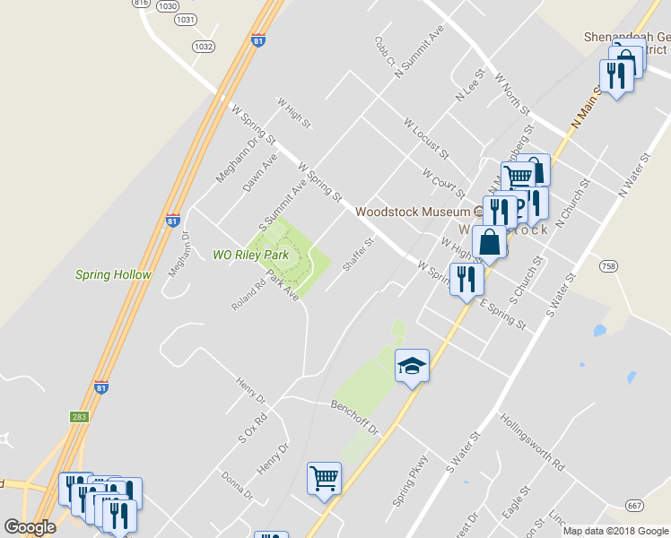 map of restaurants, bars, coffee shops, grocery stores, and more near 364 Shaffer Street in Woodstock