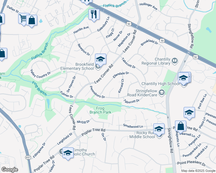 map of restaurants, bars, coffee shops, grocery stores, and more near 13623 Ellendale Drive in Chantilly