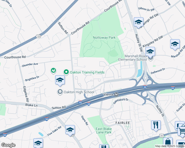 map of restaurants, bars, coffee shops, grocery stores, and more near 9679 Scotch Haven Drive in Vienna