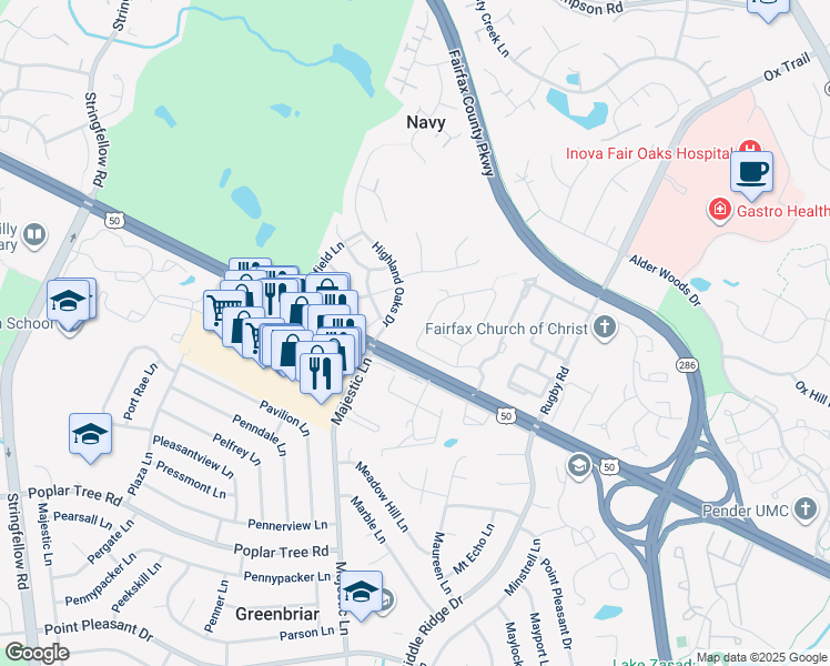map of restaurants, bars, coffee shops, grocery stores, and more near 3991 Woodberry Meadow Drive in Fairfax