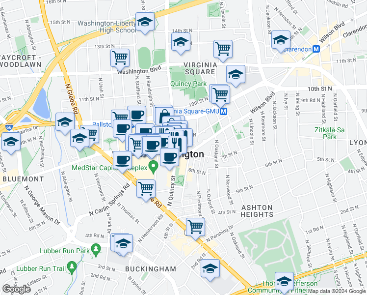 map of restaurants, bars, coffee shops, grocery stores, and more near 101 Independence Avenue Southeast in Washington