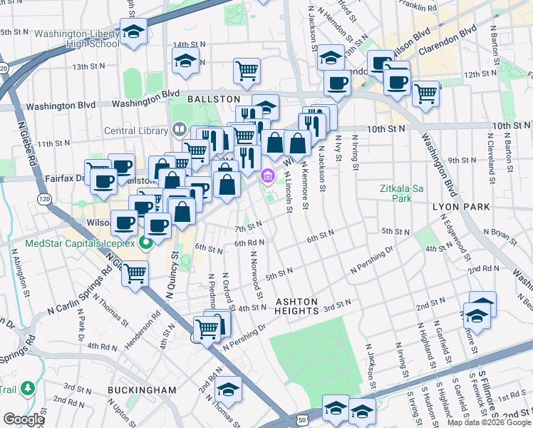 map of restaurants, bars, coffee shops, grocery stores, and more near 101 Independence Avenue Southeast in Washington