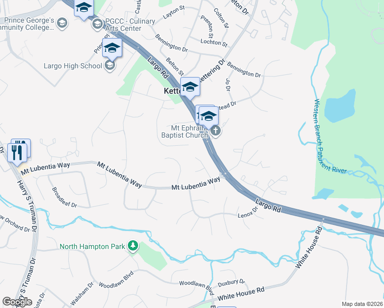 map of restaurants, bars, coffee shops, grocery stores, and more near 600 Dwyer Place in Upper Marlboro