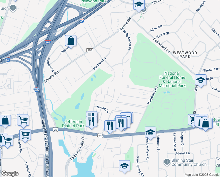 map of restaurants, bars, coffee shops, grocery stores, and more near 2761 Blocker Place in Falls Church