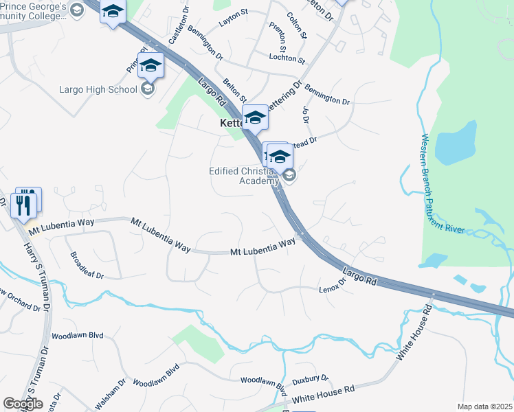 map of restaurants, bars, coffee shops, grocery stores, and more near 600 Dwyer Place in Upper Marlboro