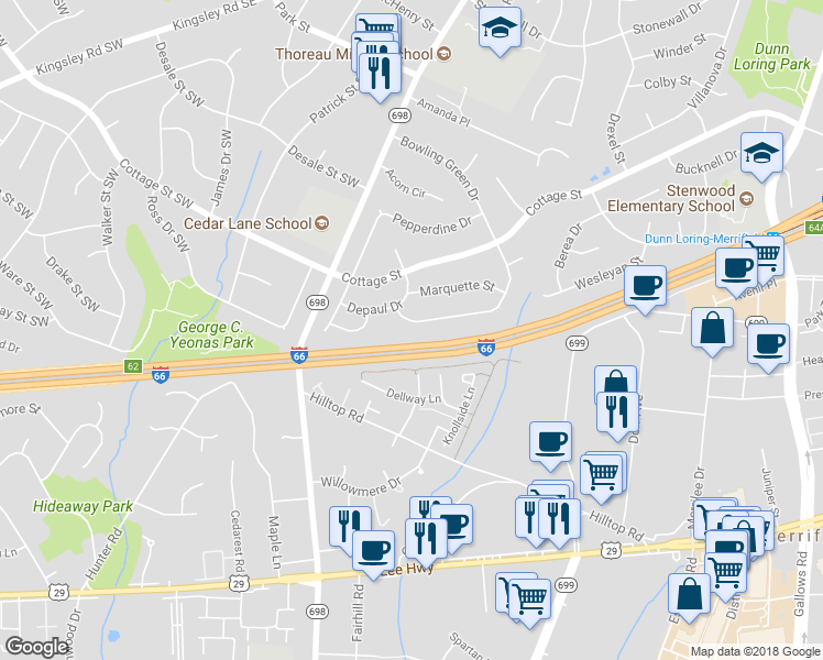 map of restaurants, bars, coffee shops, grocery stores, and more near 2729 Bowling Green Drive in Vienna