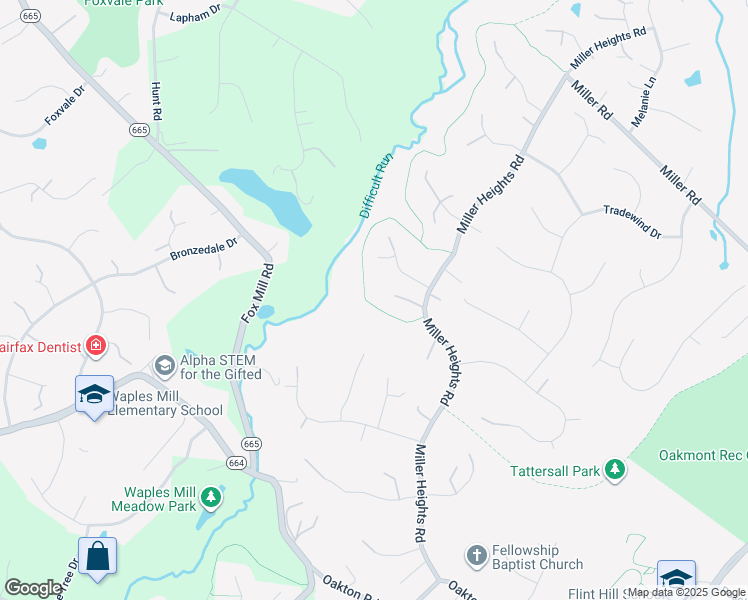 map of restaurants, bars, coffee shops, grocery stores, and more near 3210 Miller Heights Road in Oakton
