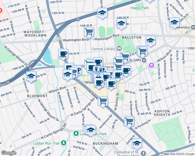 map of restaurants, bars, coffee shops, grocery stores, and more near 101 Independence Avenue Southeast in Washington