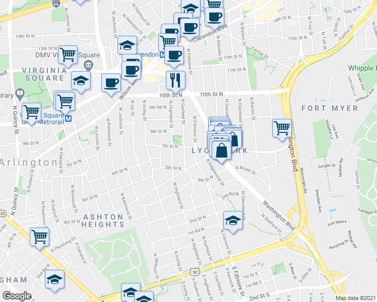 map of restaurants, bars, coffee shops, grocery stores, and more near 101 Independence Avenue Southeast in Washington