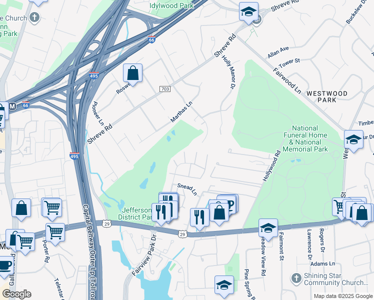 map of restaurants, bars, coffee shops, grocery stores, and more near 2757 January Court in Falls Church