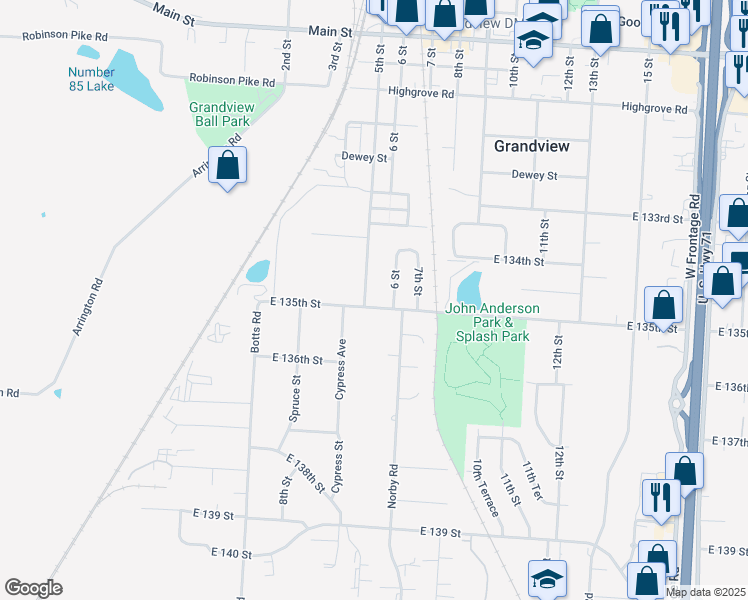 map of restaurants, bars, coffee shops, grocery stores, and more near 13503 Cypress Avenue in Grandview