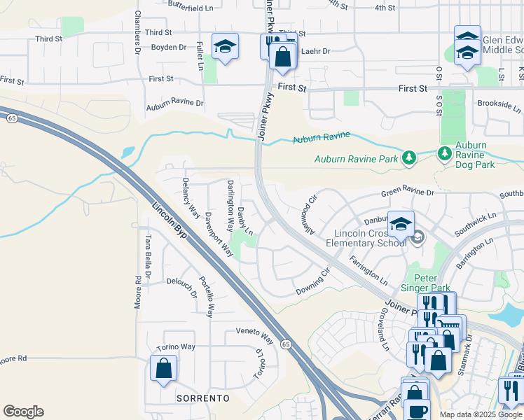 map of restaurants, bars, coffee shops, grocery stores, and more near 661 Dover Lane in Lincoln