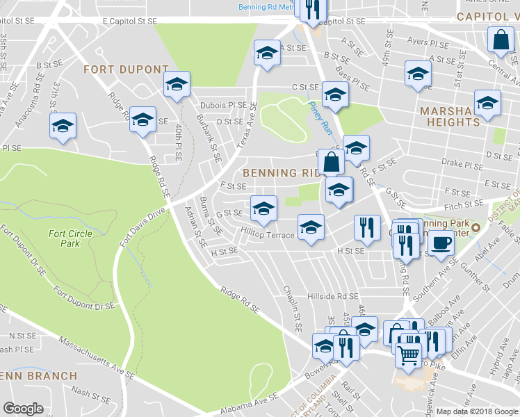 map of restaurants, bars, coffee shops, grocery stores, and more near 642 Chaplin Street Southeast in Washington