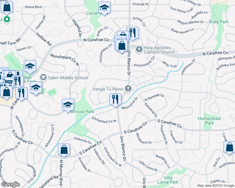 map of restaurants, bars, coffee shops, grocery stores, and more near 4726 Debonair Circle in Colorado Springs