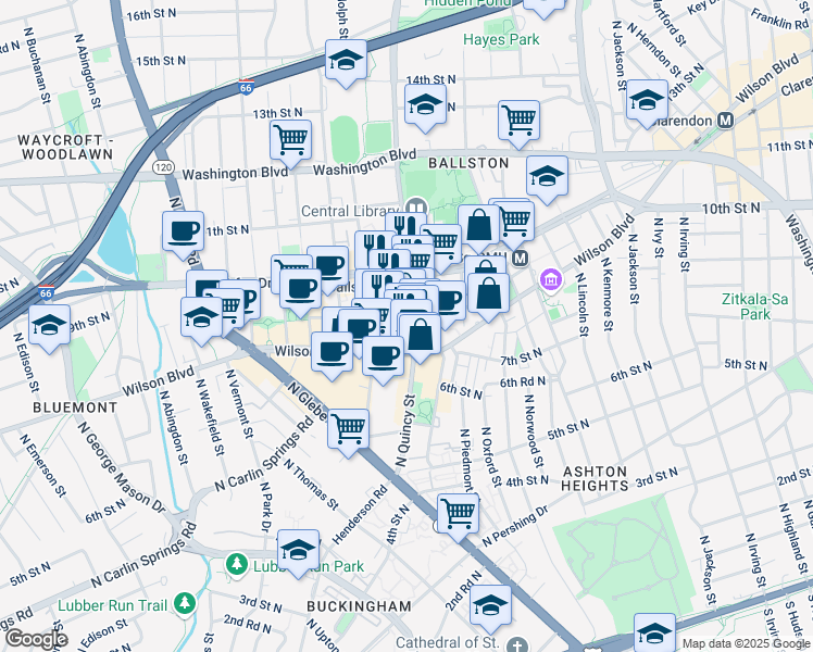 map of restaurants, bars, coffee shops, grocery stores, and more near 888 N Quincy St in Arlington