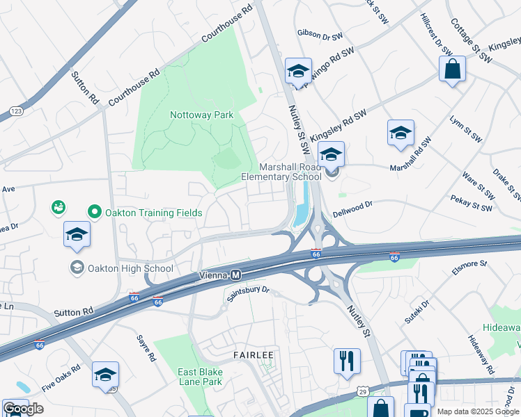 map of restaurants, bars, coffee shops, grocery stores, and more near 2765 Centerboro Drive in Vienna