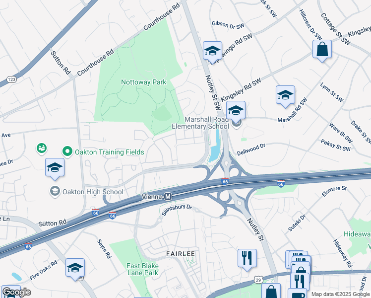 map of restaurants, bars, coffee shops, grocery stores, and more near 2791 Centerboro Drive in Vienna