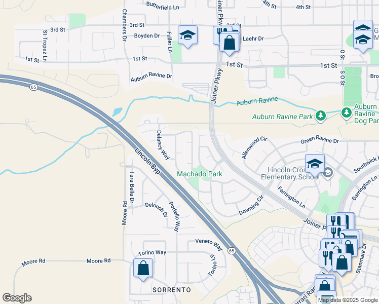 map of restaurants, bars, coffee shops, grocery stores, and more near 590 Darlington Way in Lincoln