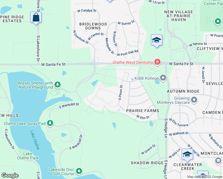map of restaurants, bars, coffee shops, grocery stores, and more near 2678 West Concord Drive in Olathe