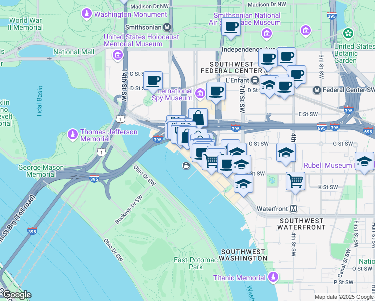 map of restaurants, bars, coffee shops, grocery stores, and more near 101 Independence Avenue Southeast in Washington
