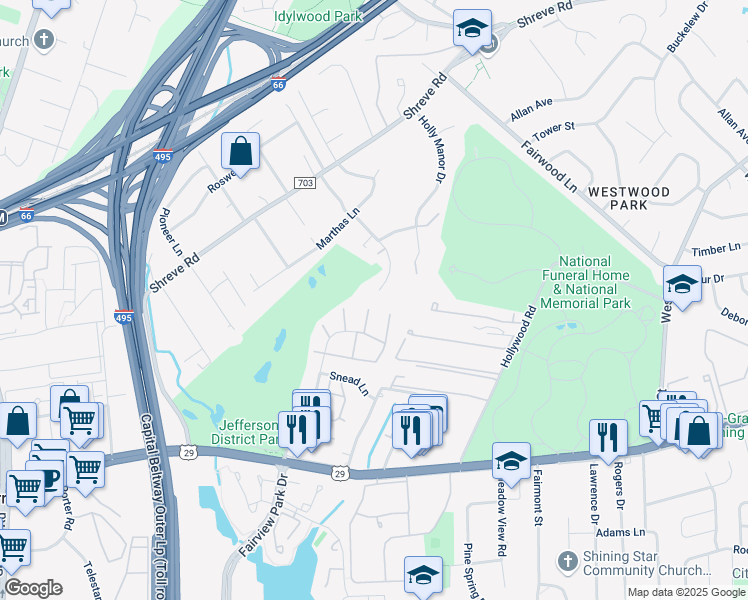 map of restaurants, bars, coffee shops, grocery stores, and more near 2688 Hillsman Street in Falls Church