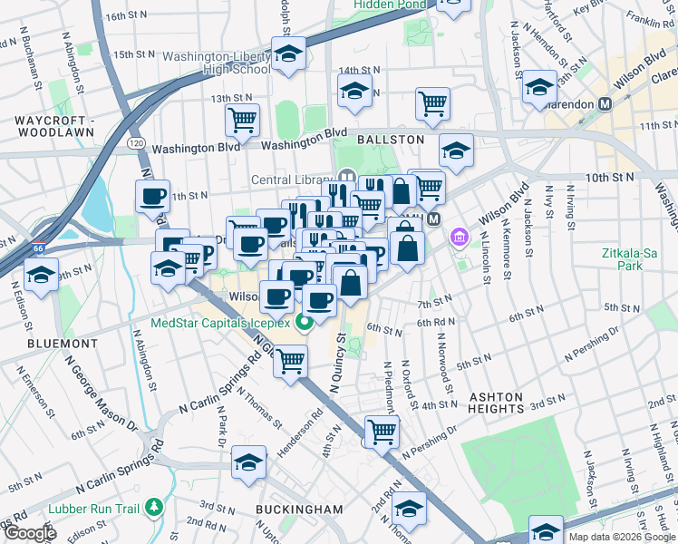 map of restaurants, bars, coffee shops, grocery stores, and more near 101 Independence Avenue Southeast in Washington