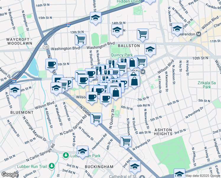 map of restaurants, bars, coffee shops, grocery stores, and more near 101 Independence Avenue Southeast in Washington