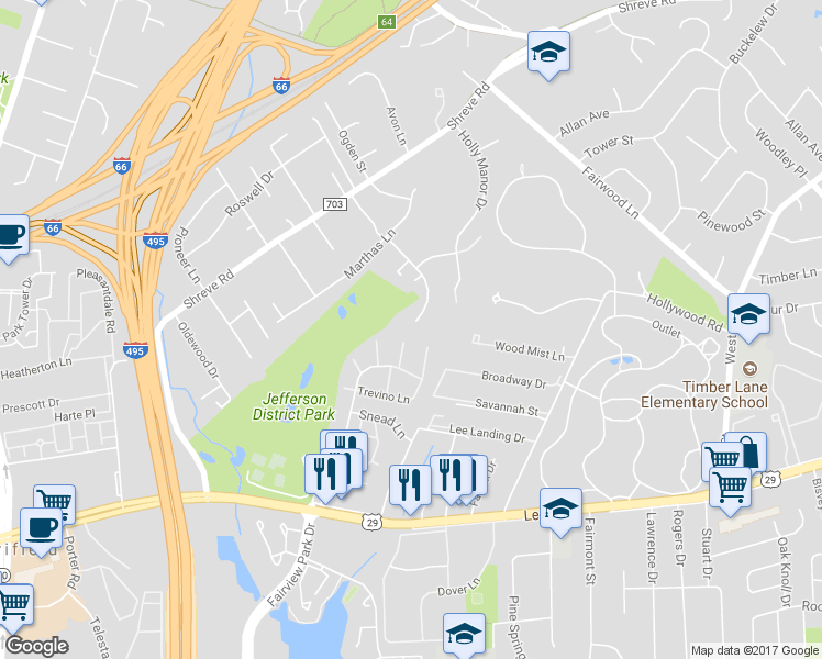 map of restaurants, bars, coffee shops, grocery stores, and more near 2688 Hillsman Street in Falls Church