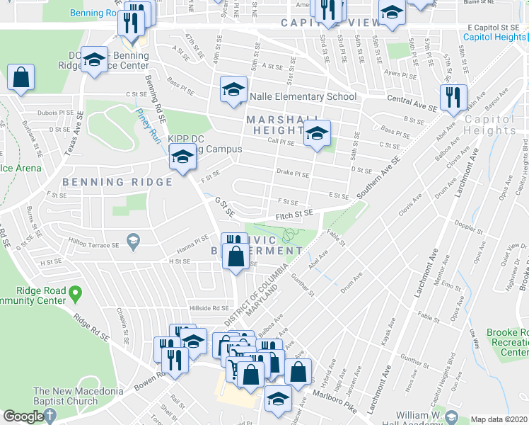 map of restaurants, bars, coffee shops, grocery stores, and more near 603 51st Street Southeast in Washington